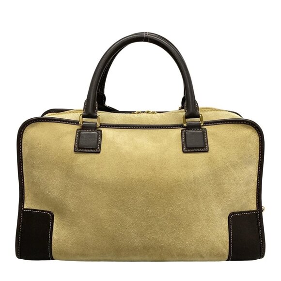 LOEWE Amazona 36 - Beige Dark Brown Suede Leather Handbag 537-060325 - Picture 2 of 11